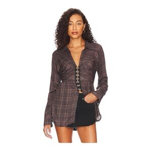 Free People We The Free Catalina Remade Top in Black Combo Size Small